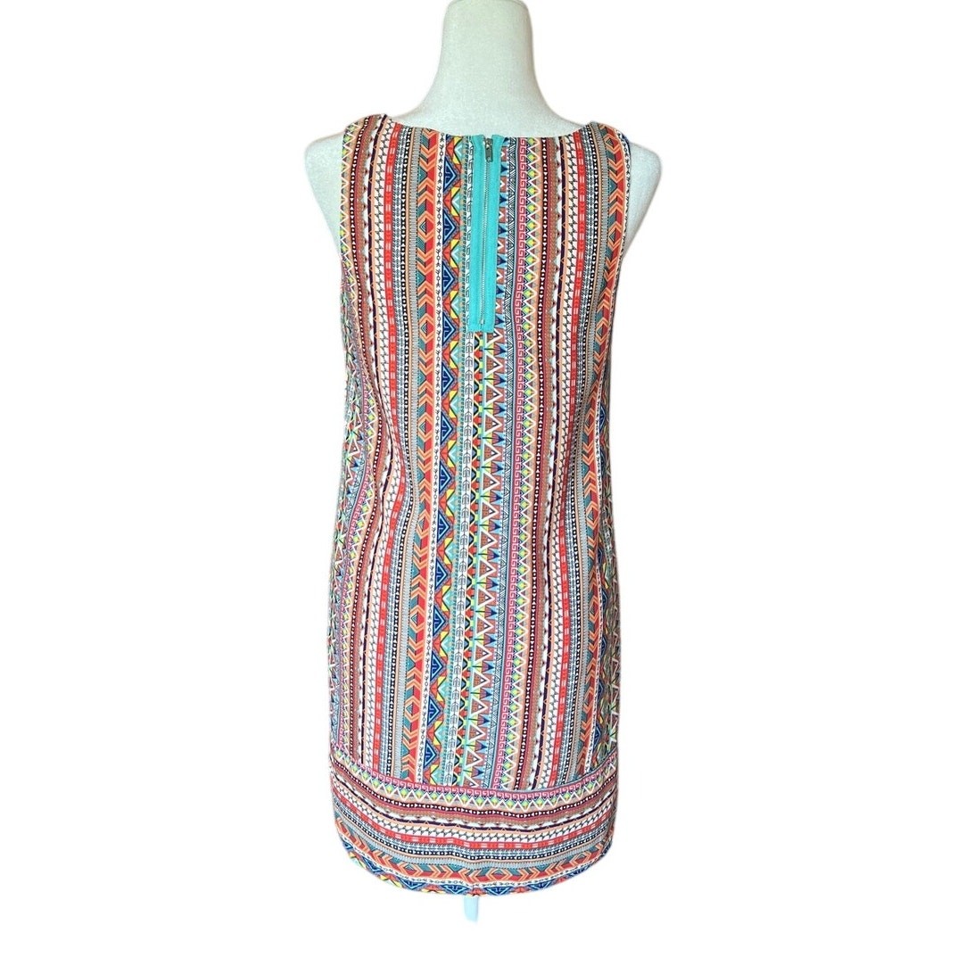 Pink Owl Multicolored Sleeveless Aztec Shift Dress Size S Mini Coastal Cowgirl