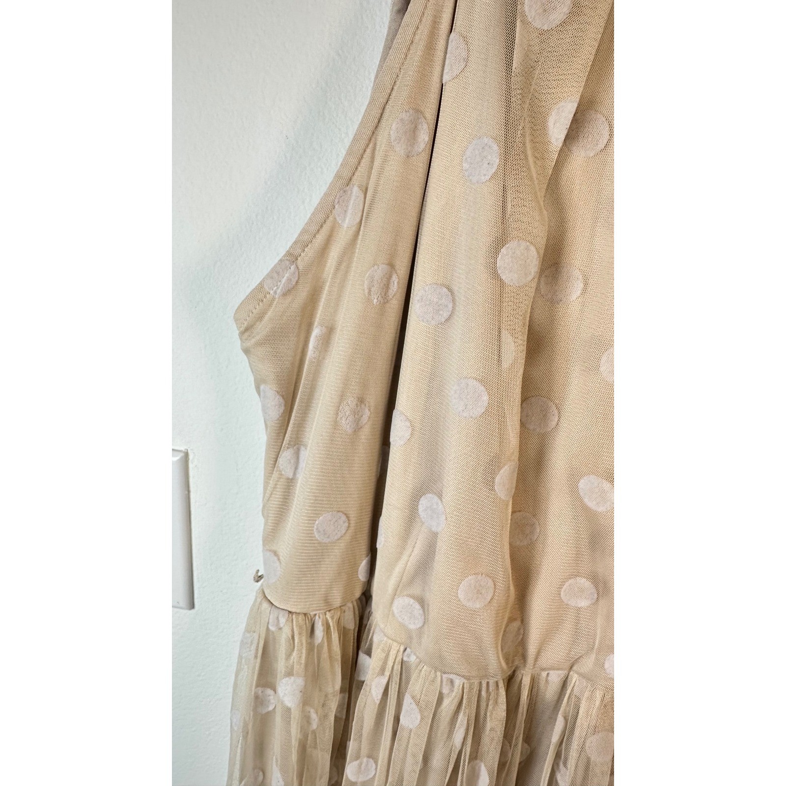 Lovely Grace Beige Polka Dot Maxi Ruffle Dress Women XL Ballet Tulle