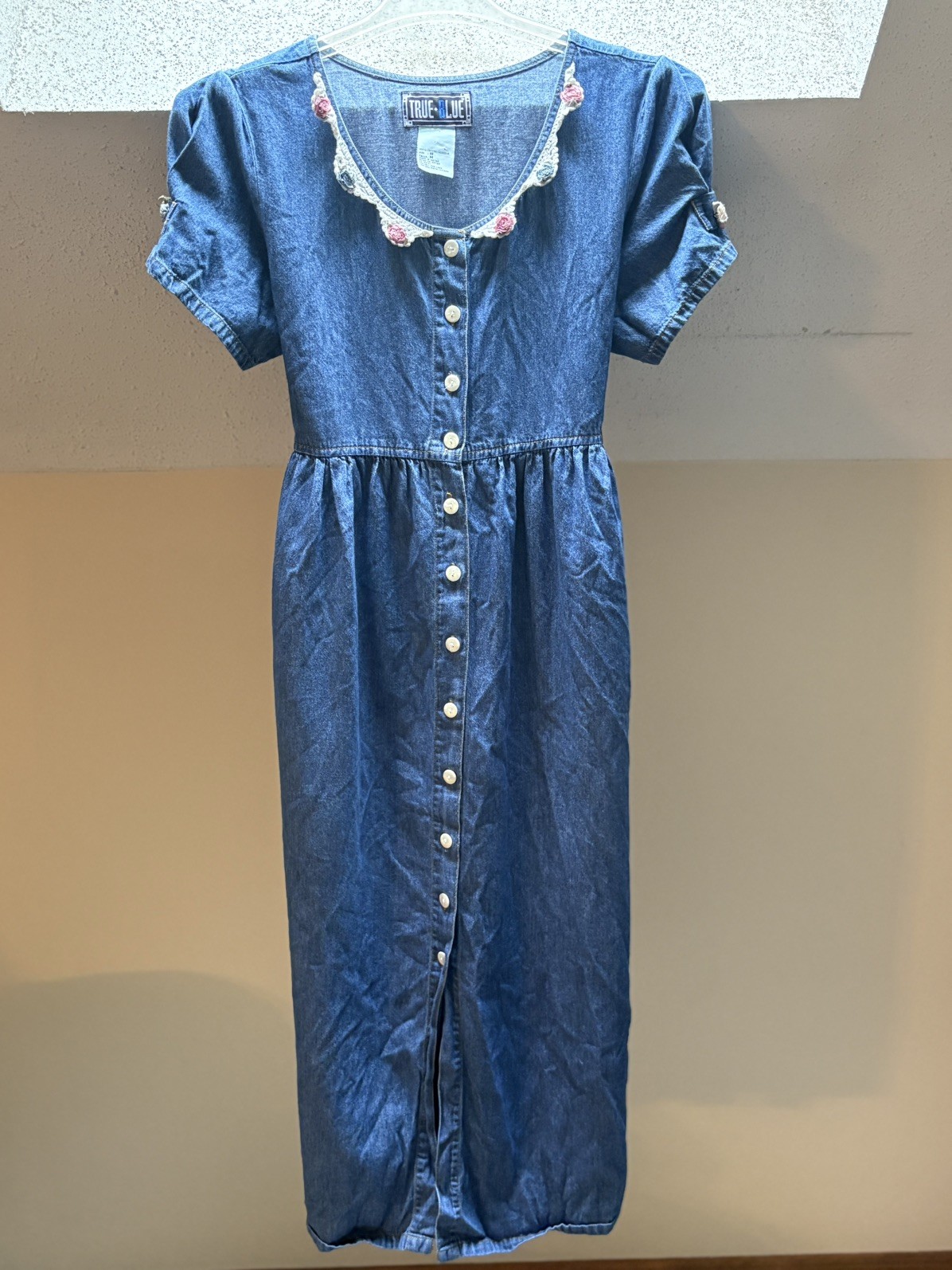 90’s Vintage Denim Cottagecore Prairie Dress True Blue Size Medium EUC