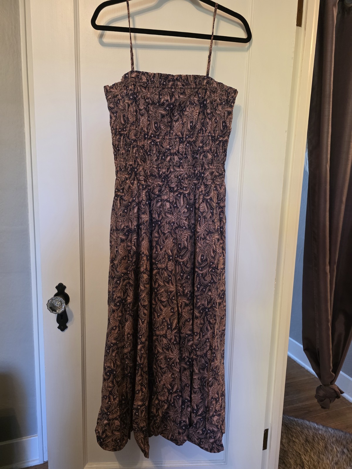 Madewell Smocked Bubble Hem Midi Dress Paisley Berry Sz 10 NWT