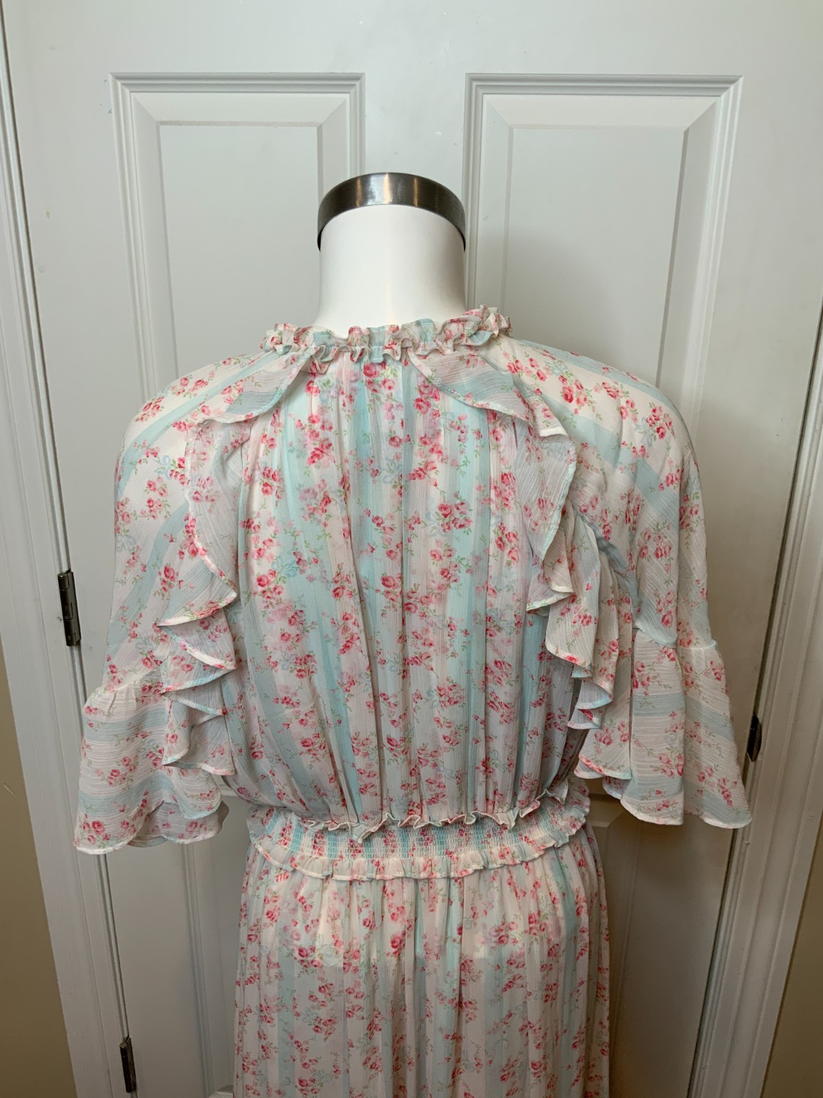 Needle & Thread Molly Blue Floral Blossom Crepe Ruffle Maxi Dress, Size 8