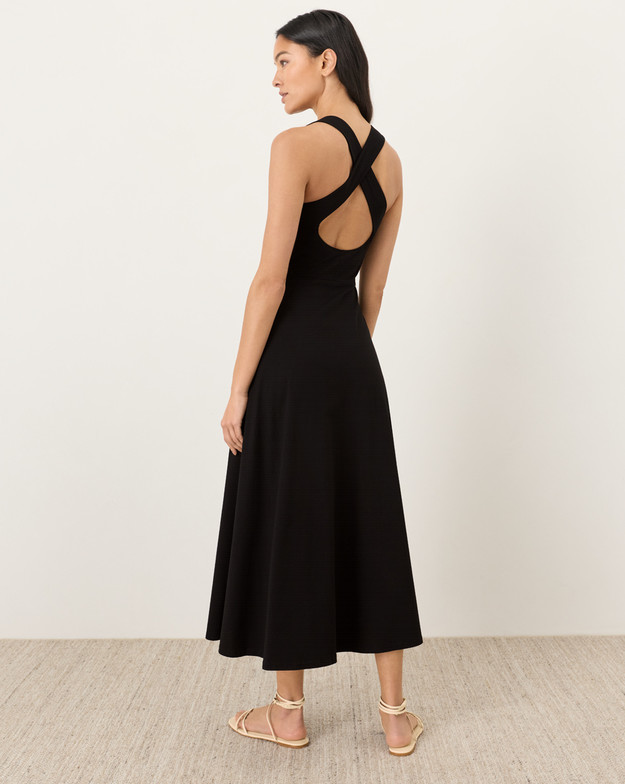 PACT Organic Fit & Flare Open Back Maxi Dress – Black (NEW)