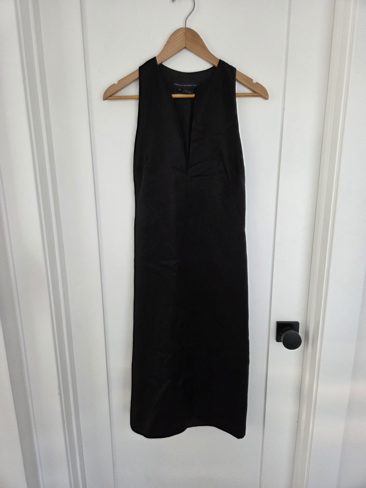 Vintage French Connection Black Sleeveless Maxi Dress Deep V-Neck | Size Small