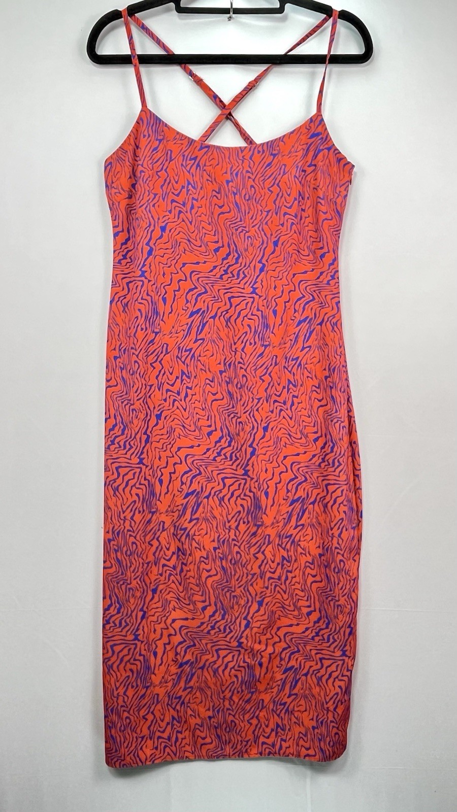 Nasty Gal Slip Dress Women’s Sz 4 Orange Blue Animal Print Strappy Sleeve Y2K