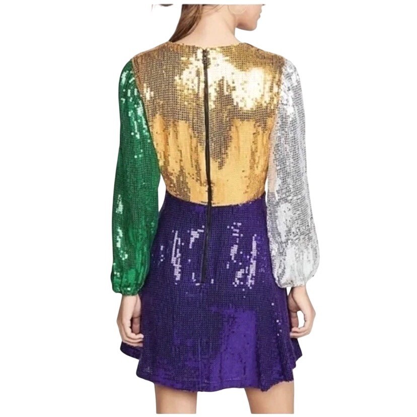 NEW NWT ALICE + OLIVIA Blaze Sequin Colorblock Long Sleeve Mini Dress SZ 4 Glam