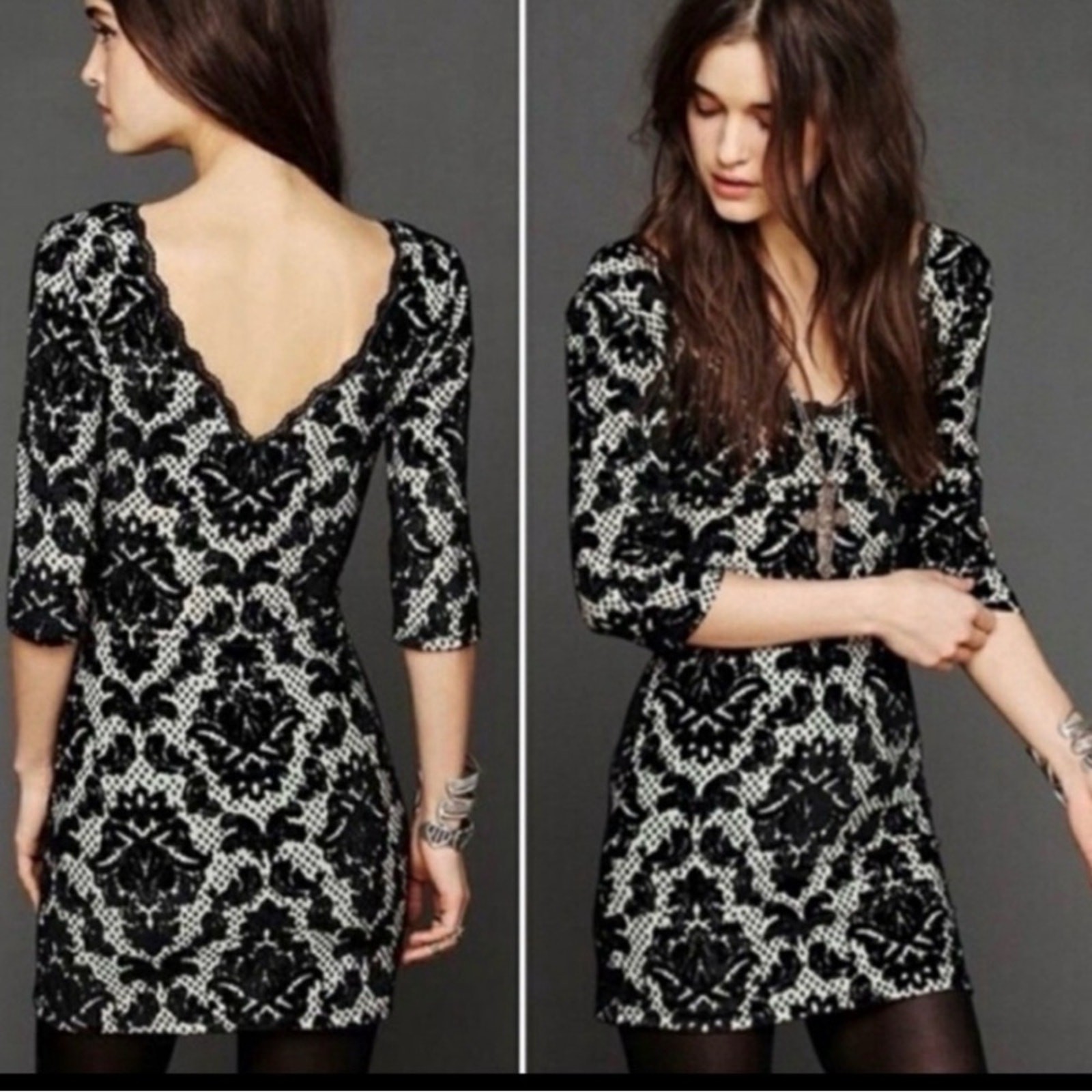 Intimately Free People black lace print Fair Maiden Bodycon Dress L