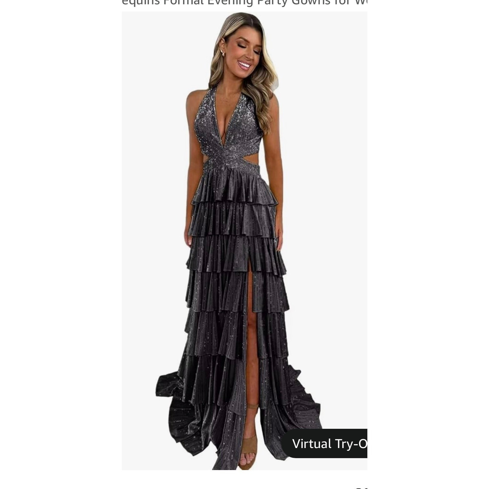 Gatmahe Tiered Ruffles Prom Dress 2026 Halter Formal Black Sz 2