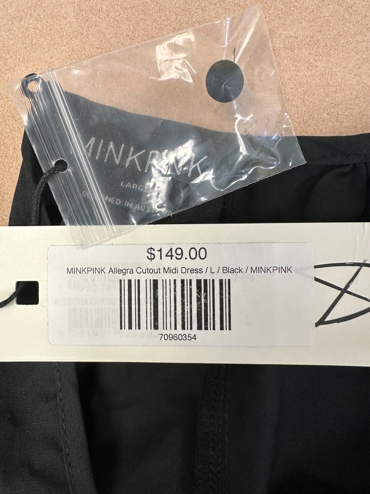 NWT Minkpink Designed in Australia Cutout Midi Black Cotton Dress L