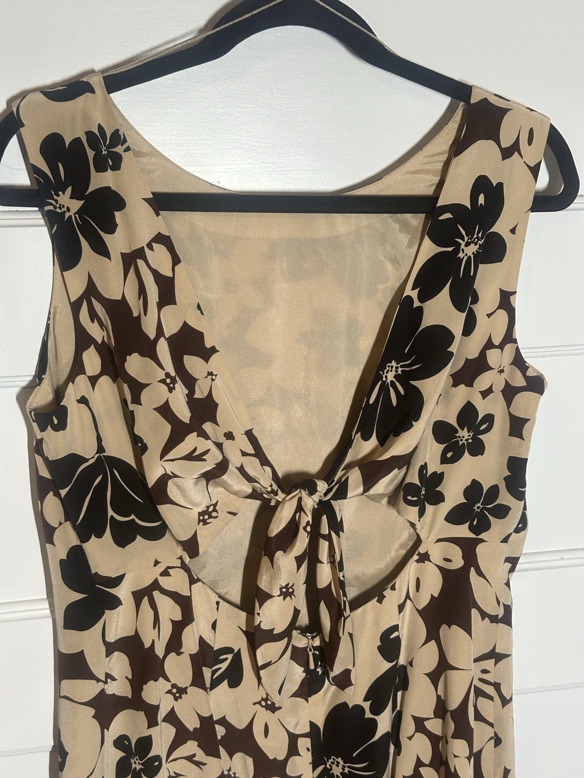 Vintage Maggy London 100% Silk Floral Midi Sheath Dress Sleeveless Size 12