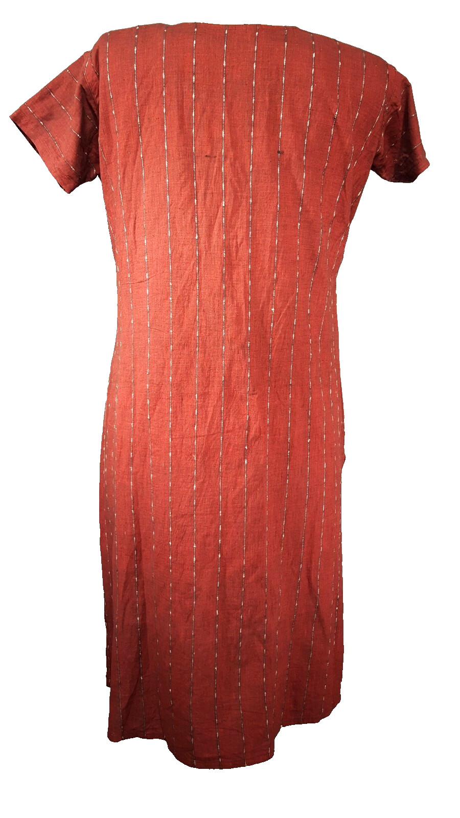 Maxi Dress Short Sleeve Black Gold Red Stripes Size 44 V Neck Gold trim