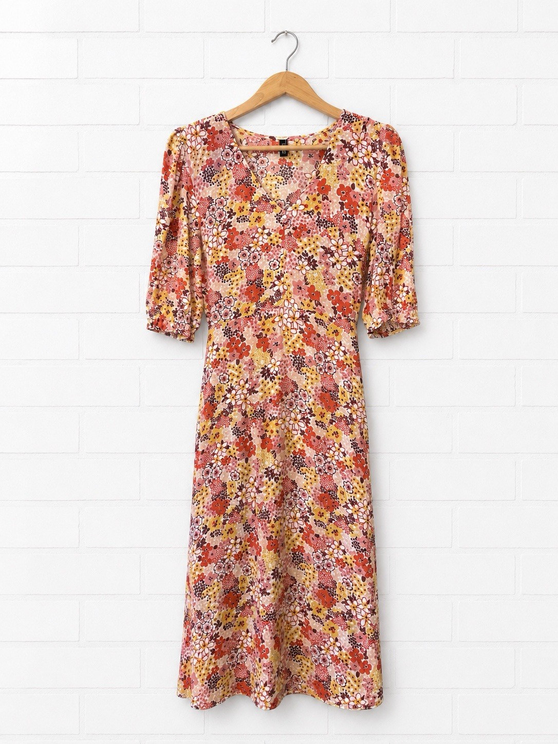 Nobody’s Child Women’s Dress Size 10 Orange Floral Short Sleeve Button Tie Waist