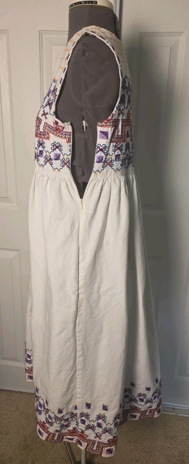 Suno NY White Cotton Geometric Embroidered Boho Sleeveless Midi Dress Size 2