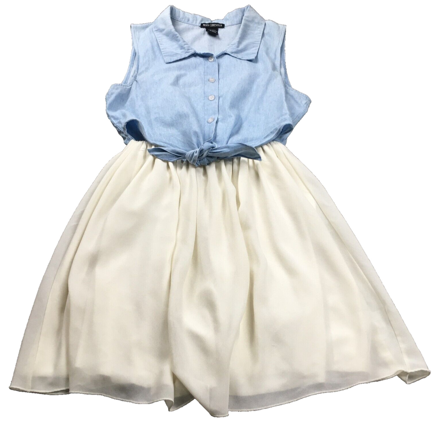 Miss Chievous Womens Shirt Dress Sz S Blue Ivory Cut-Out Button-Up Sleeveless