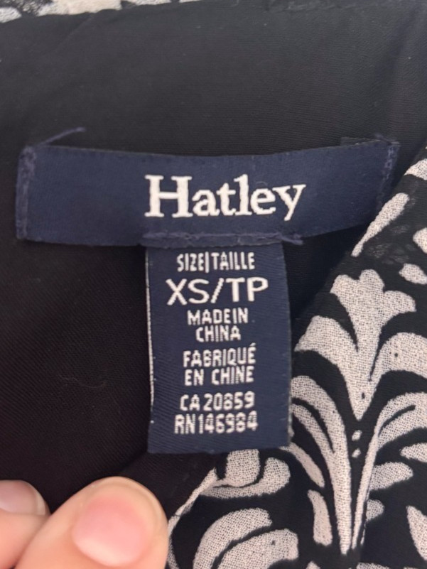 Hatley XS Black White Floral Pleated Dress Ruffle Sleeve Lined Women’s