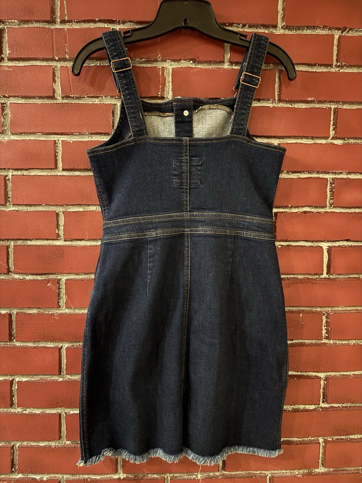 Wax Jean Basic Denim Dark Blue Button Front Overall Dress Sz Small Y2K Style