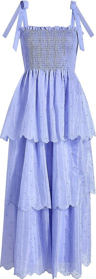 NWT Hill House Elise Nap in Hyacinth Organza Dot Smocked Maxi Dress XS