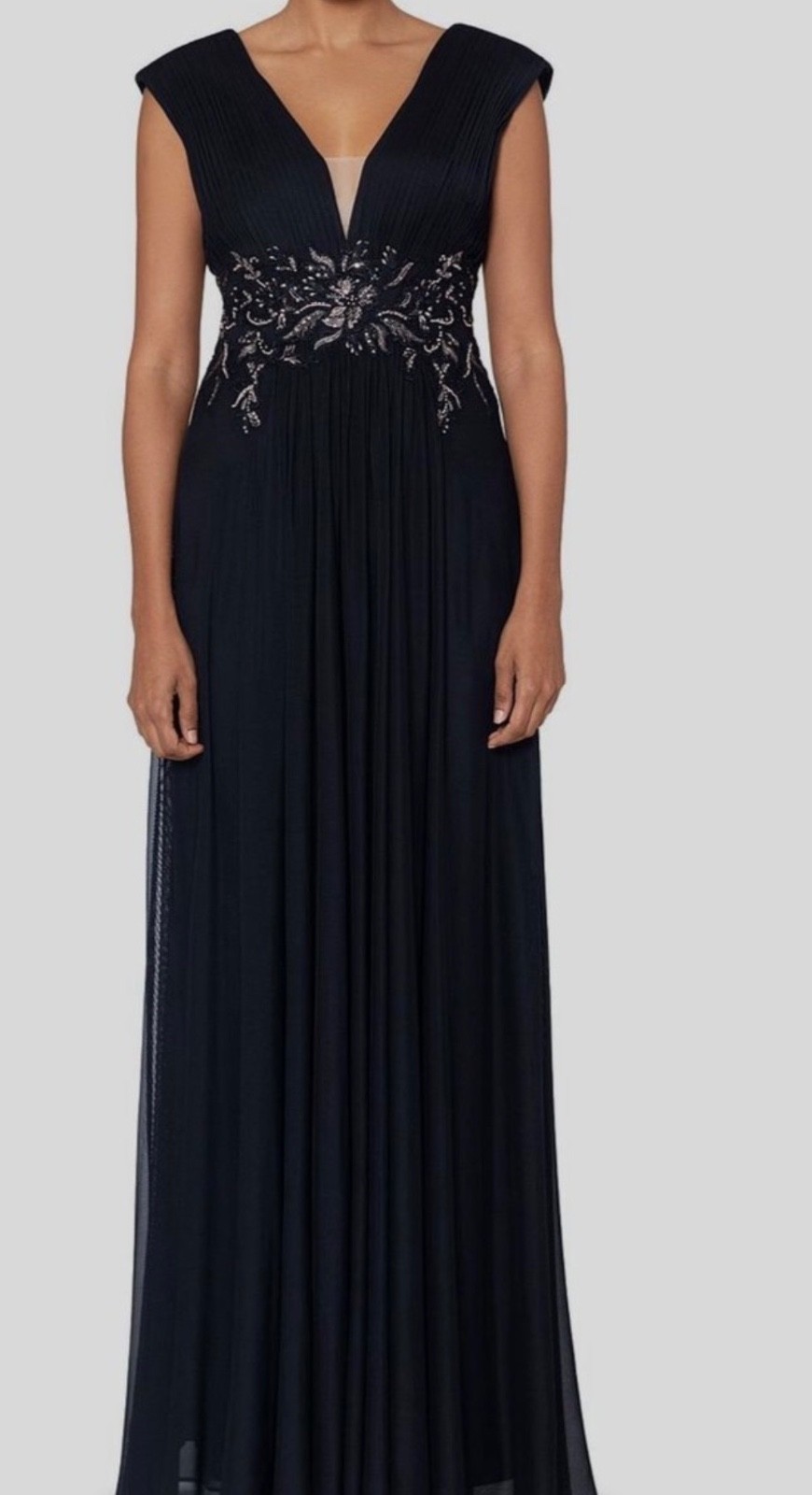Betsy & Adam black beaded v-neck gown 12