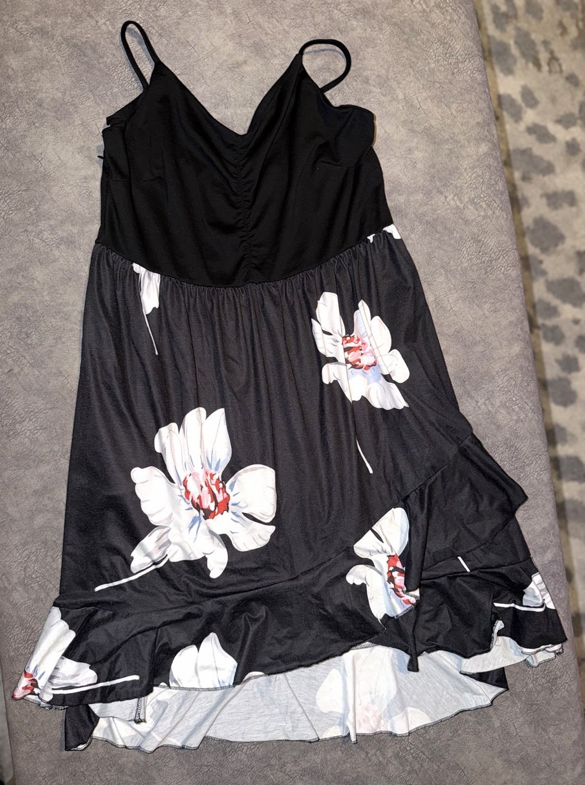Black Floral Ruffle Hem Slip Dress2XL