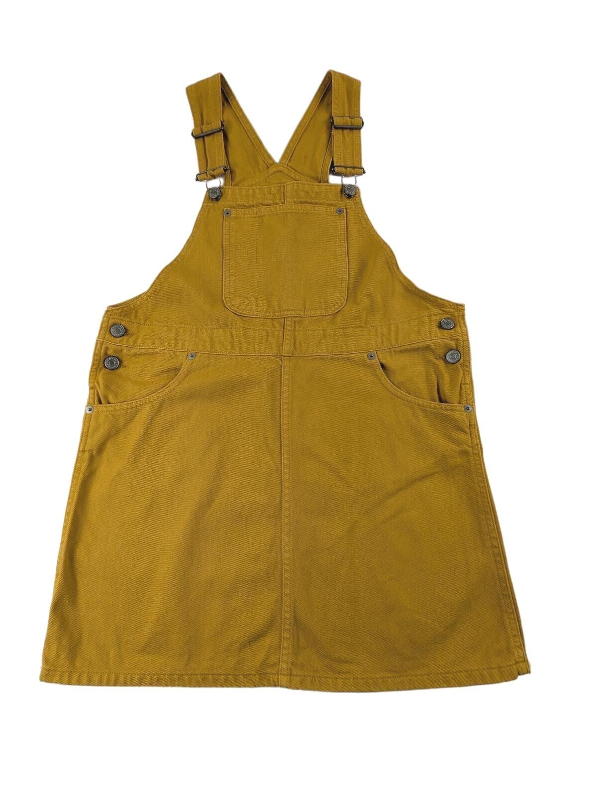 Monki Mustard Yellow Dungaree Pinafore Dress Cotton Size S