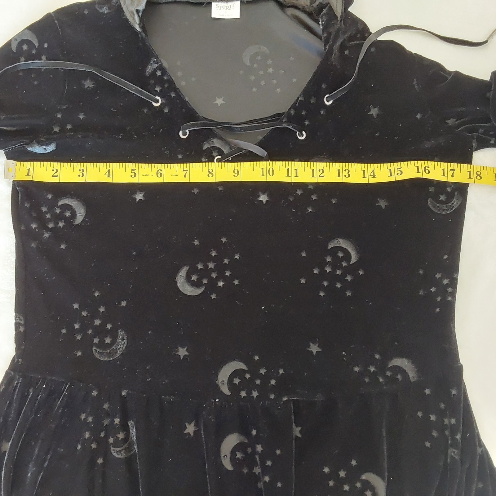 Spirit Halloween Black Velvet Celestial Witch Dress Hooded Whimsigoth Costume M