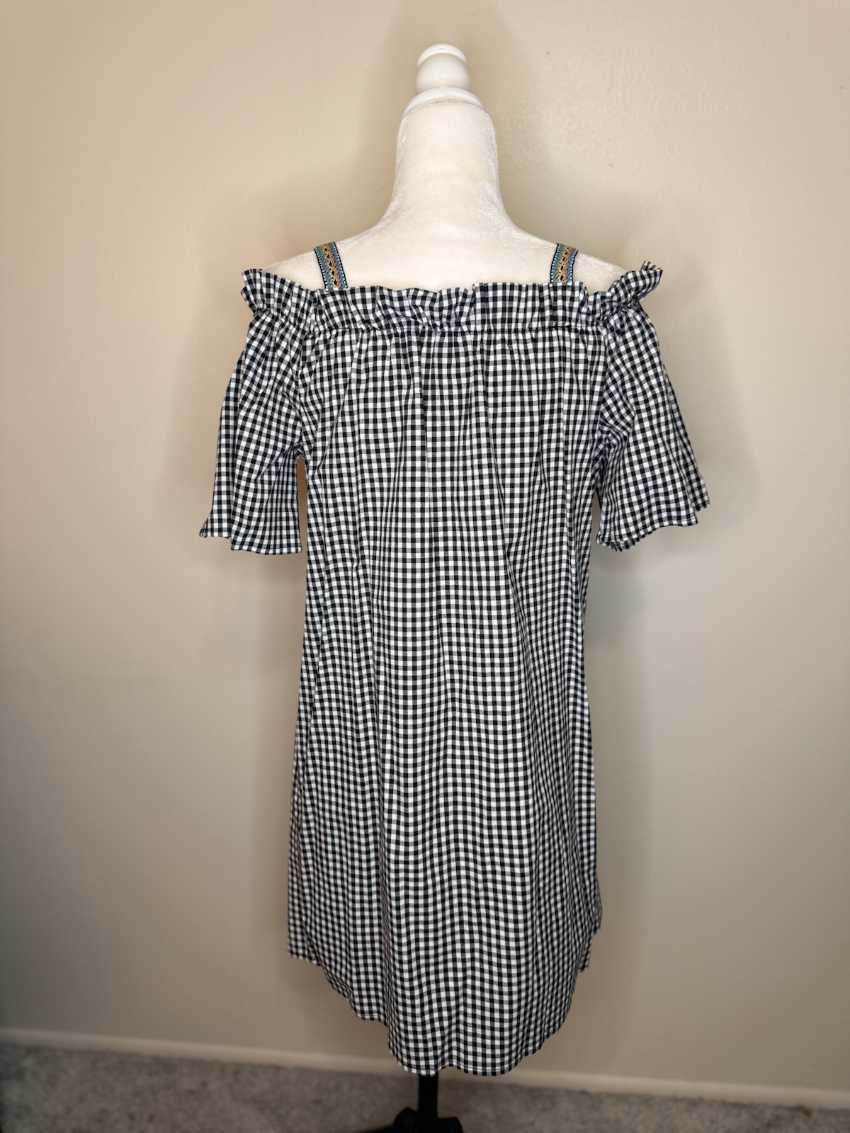 VTG Christian Caliendo Off The Shoulder Shirt Dress Med Checkered Black White