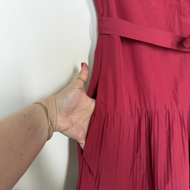 Derek Lam Alexandra Red Puff Sleeve Midi Dress | Size 4 | Tiered Button Front