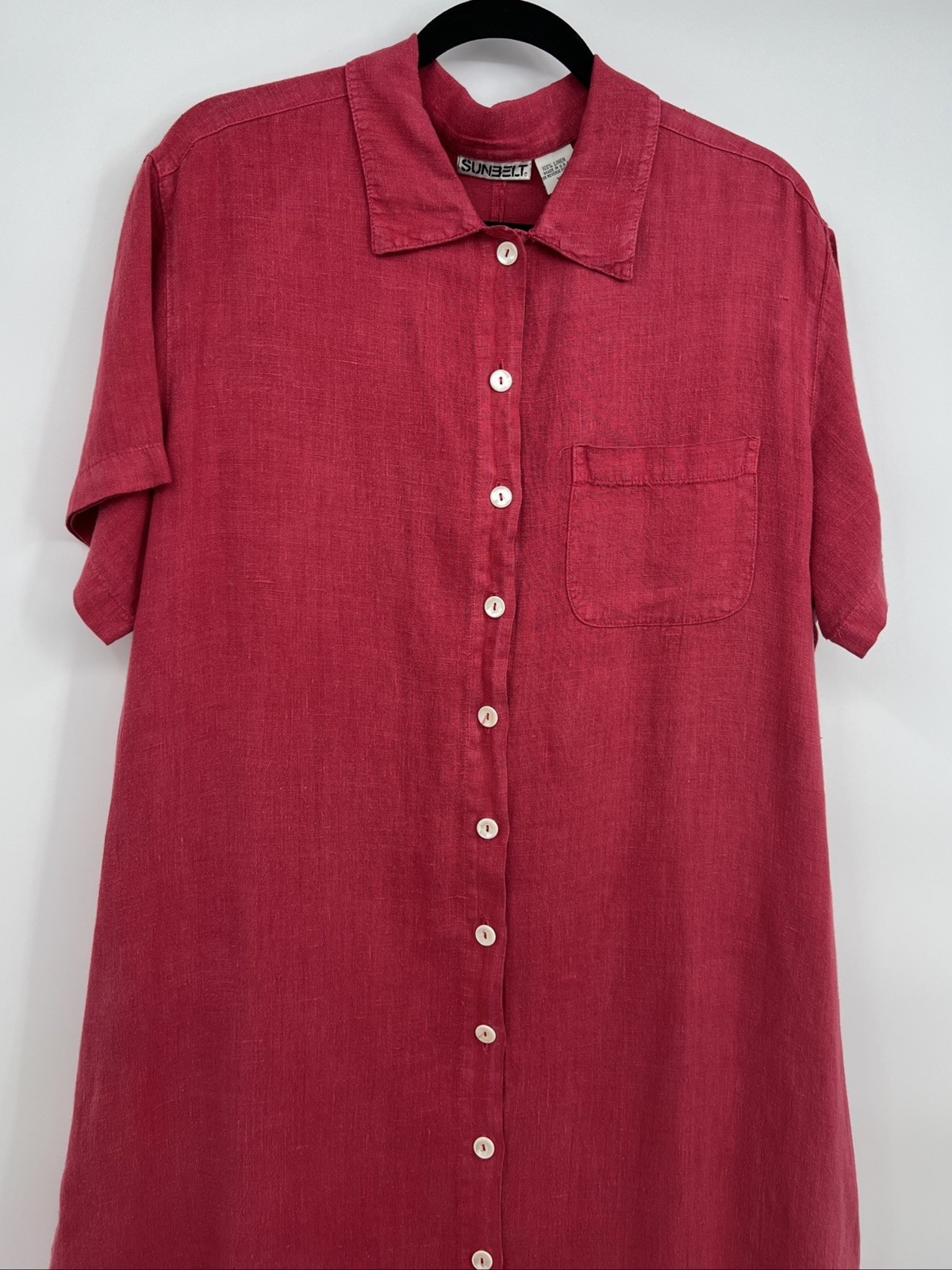 Sunbelt Red Raspberry Dress Womens -size XL 100% Linen Lagenlook Vintage