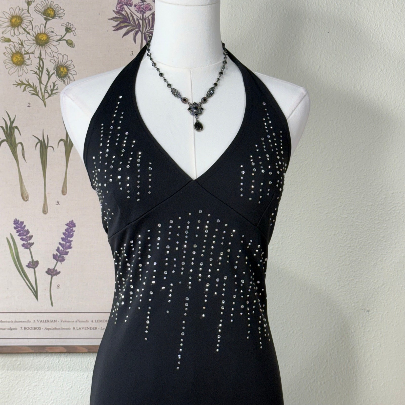 Vintage 90s Y2k Rhinestone Halter Asymmetric Dress Sexy Party Trashy McBling S