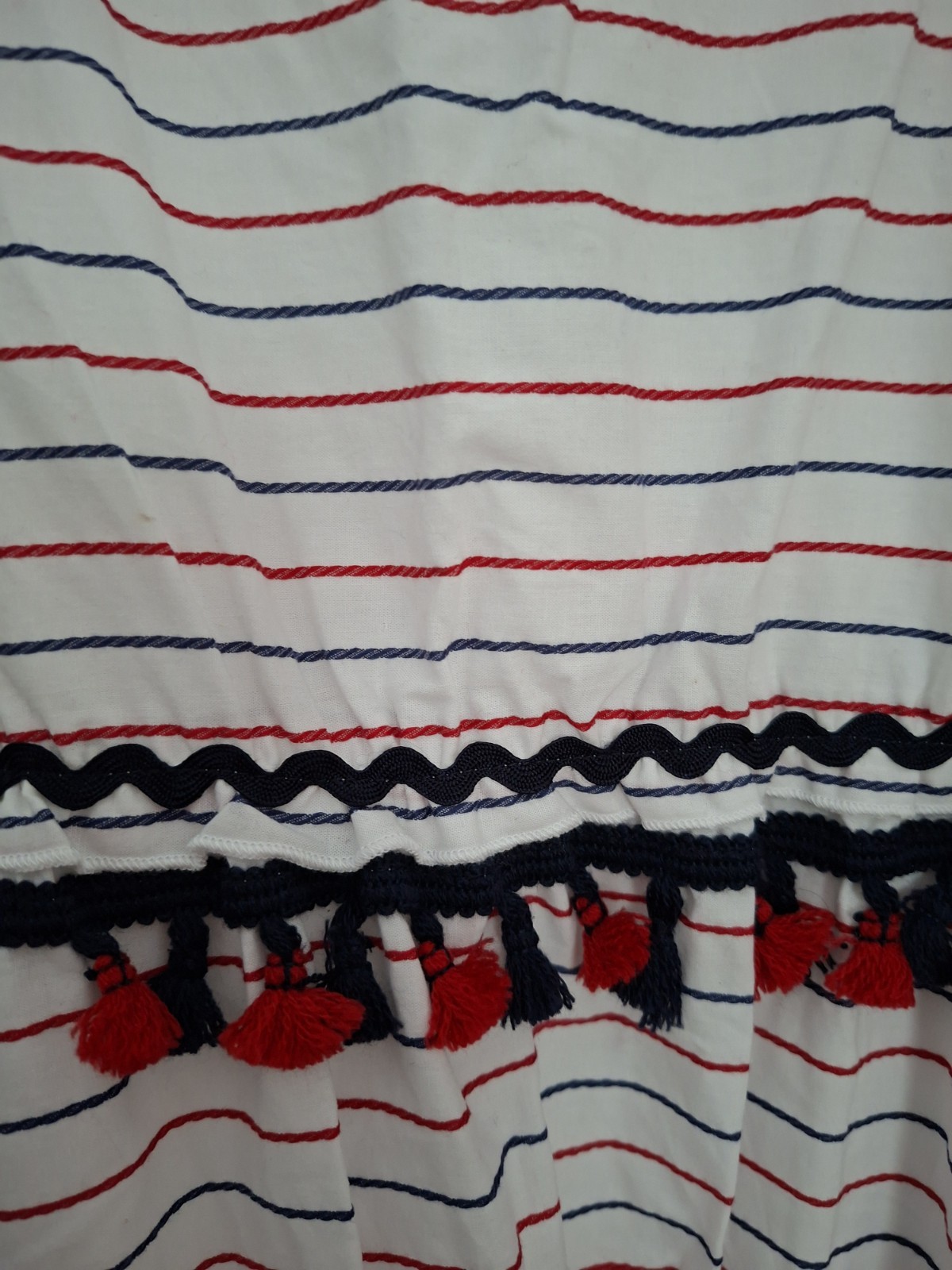 New L’ATISTE Boho Tiered White Blue Red Cotton Maxi Dress Size Medium or Large