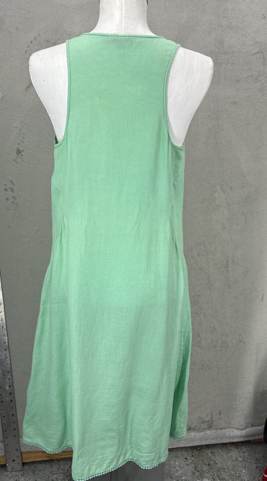 Calypso St Barth Dress 100% Linen Mint Green Pom-Pom Fringe Trim Minimalistic