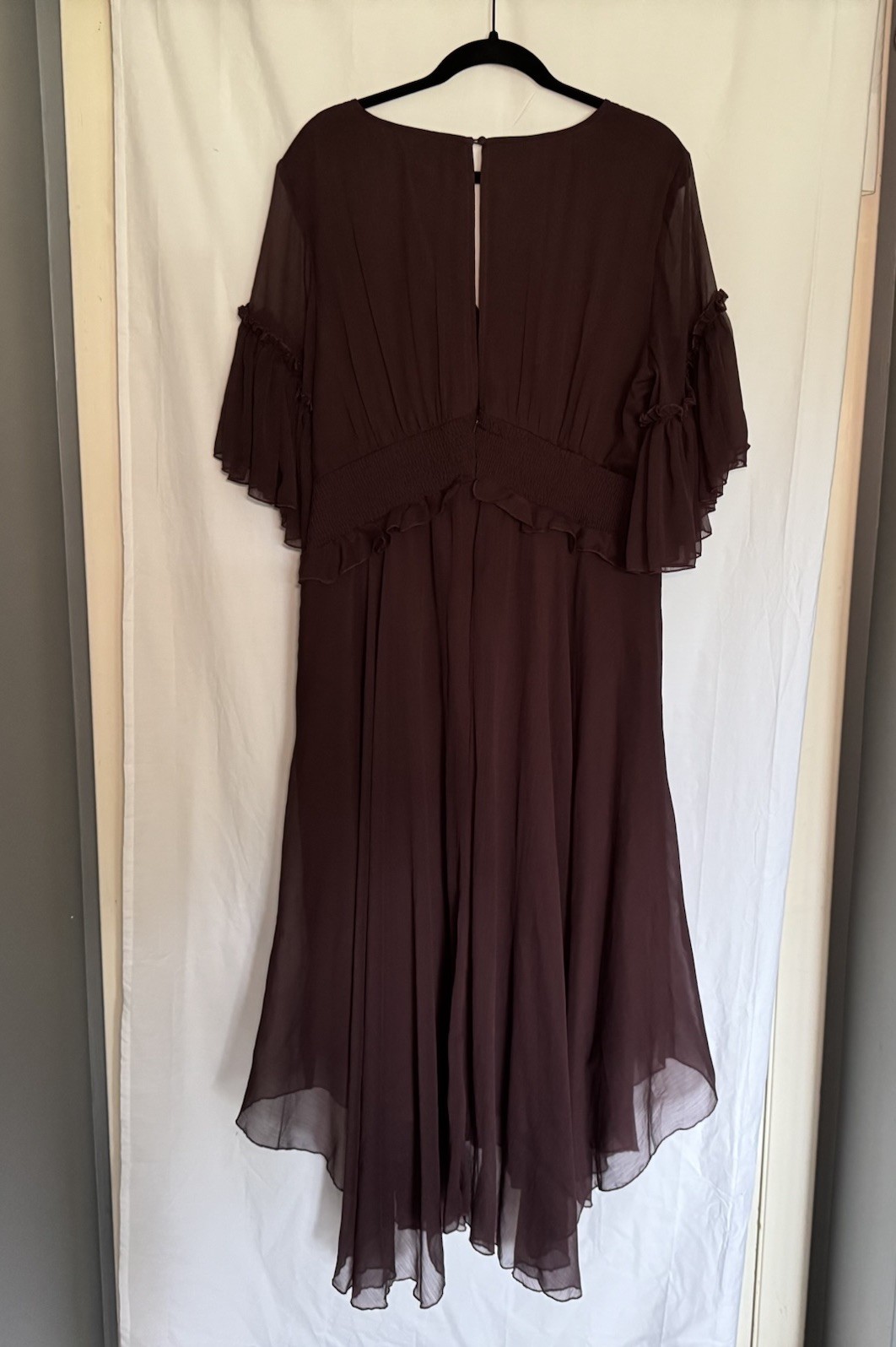 ASOS DESIGN Maternity Flutter Sleeve Midi Dress Chiffon Maroon Burgundy Size 14