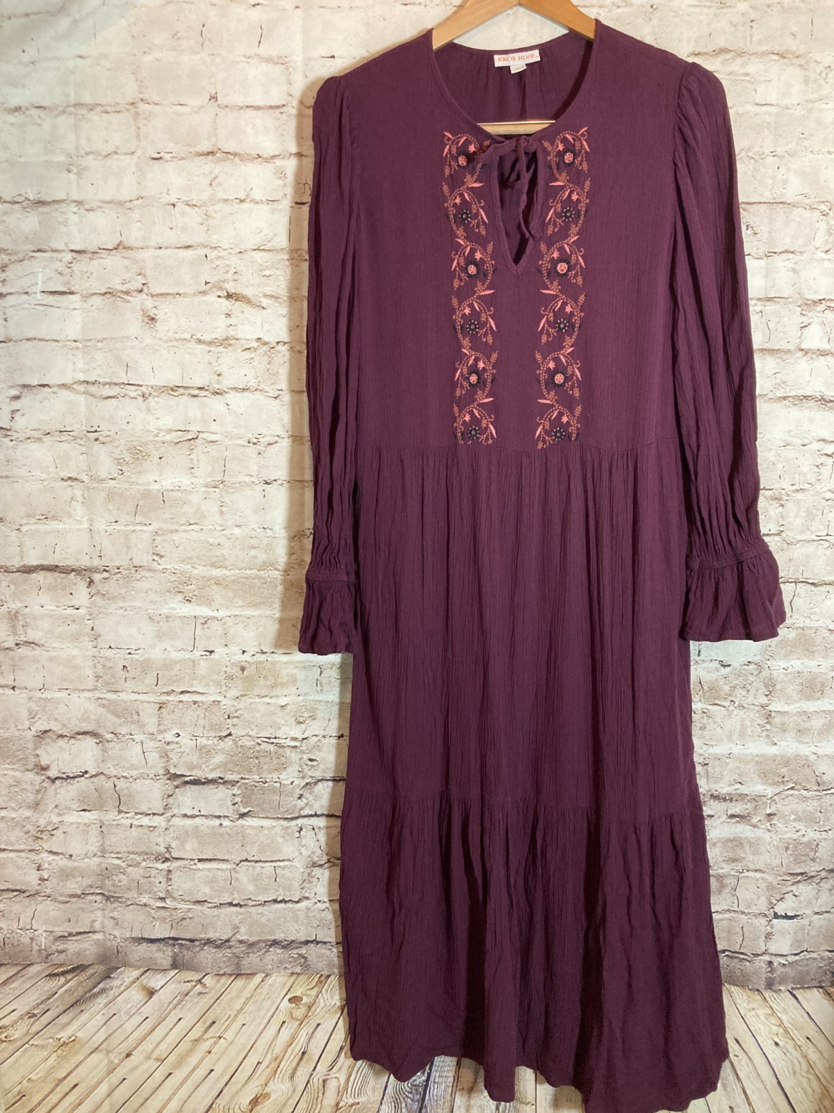 Knox Rose Peasant Dress Womens Small Plum Purple Gauzy Boho Hippie Dark Romantic