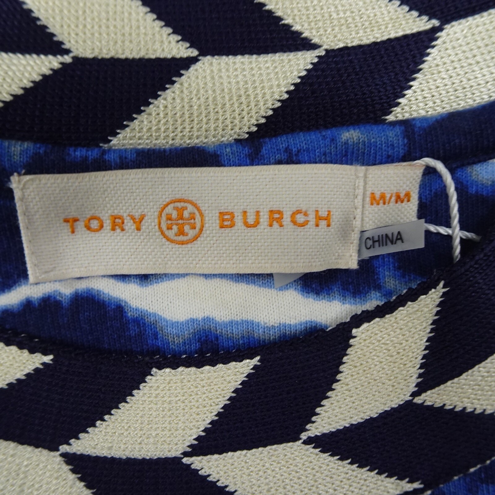 Tory Burch Dress Womens Medium M Blue Shift Midi Tye Die Career Stretch Hollie