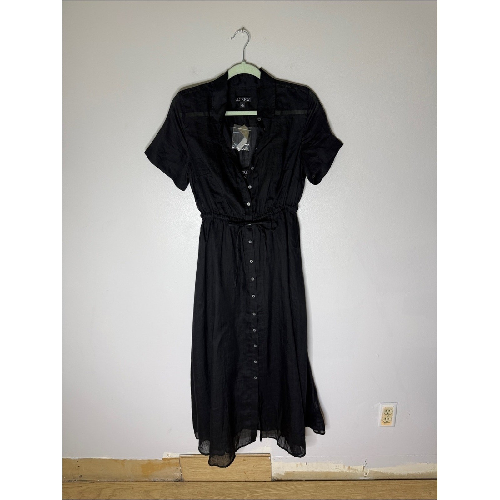 J. Crew Black Button-Front Drawstring Dress Size 4 NEW!