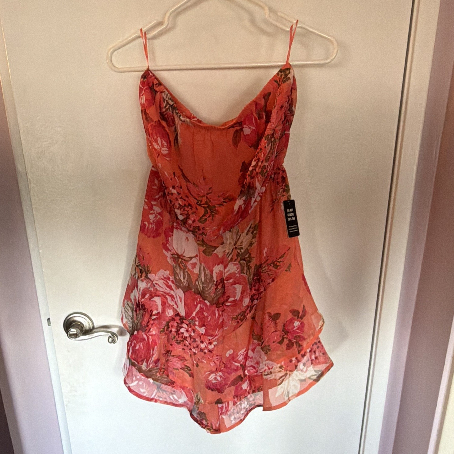 Express Floral Chiffon strapless romper Orange/Pink Ruffle M