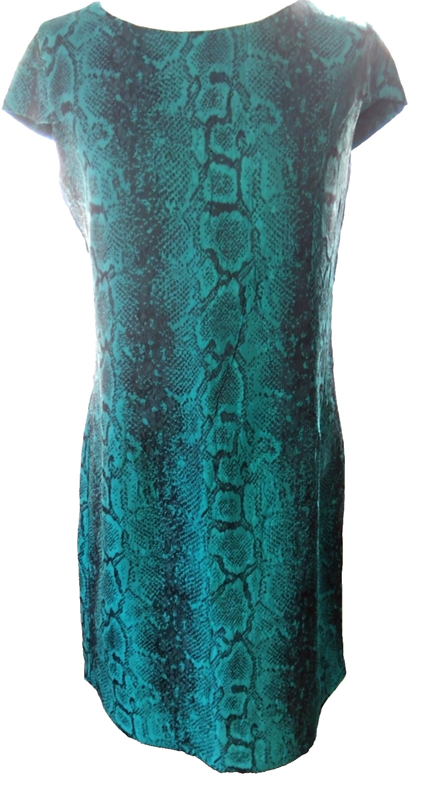 Green Snake Print Dress with Back Ribbon Tie – Short Sleeve – Party / Night Out