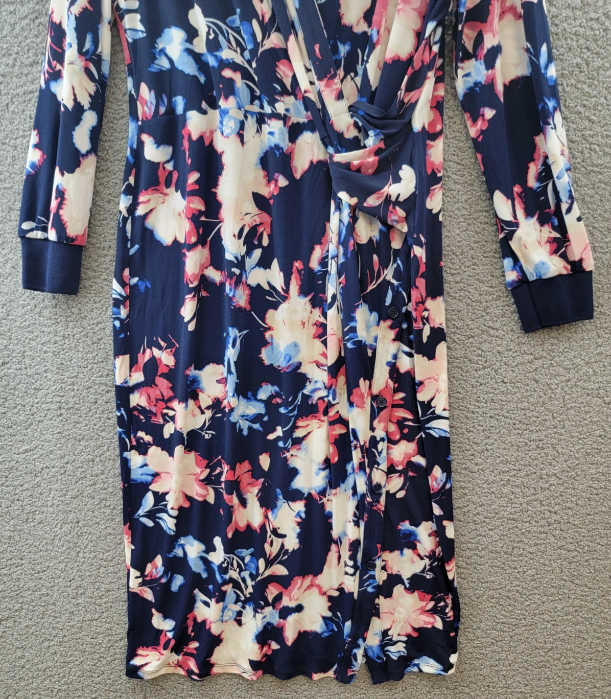 Jones New York Collared Twisted Wrap Midi Dress Women’s Size XL Pacific Navy