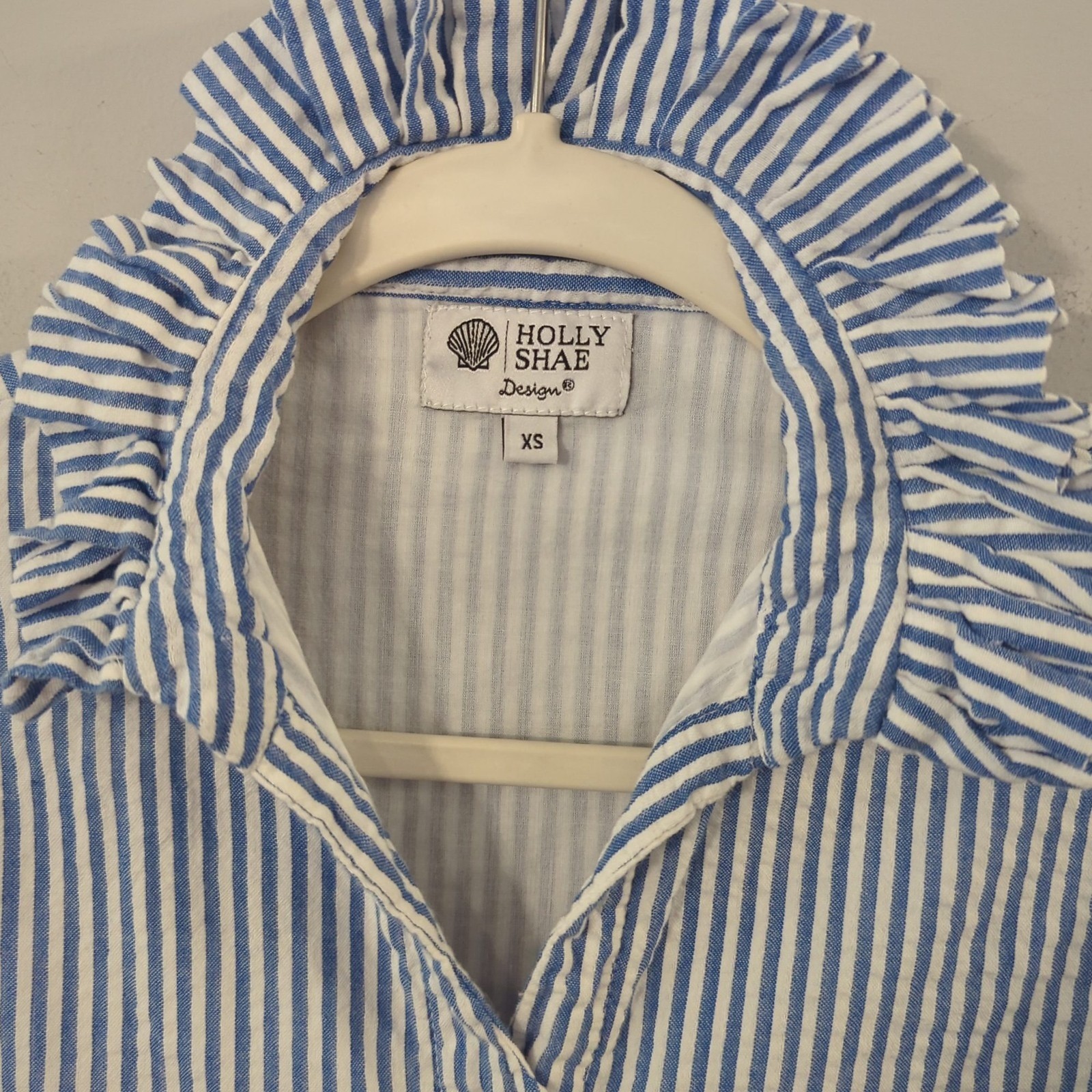 Holly Shea Striped Blue White Button Up Dress Xs