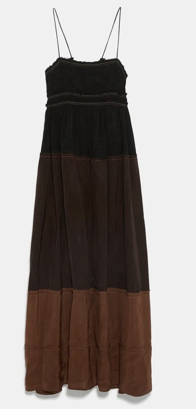 Zara Desert Collection 2019 Colorblock Dress Maxi Slip Bohemian Size Small Brown