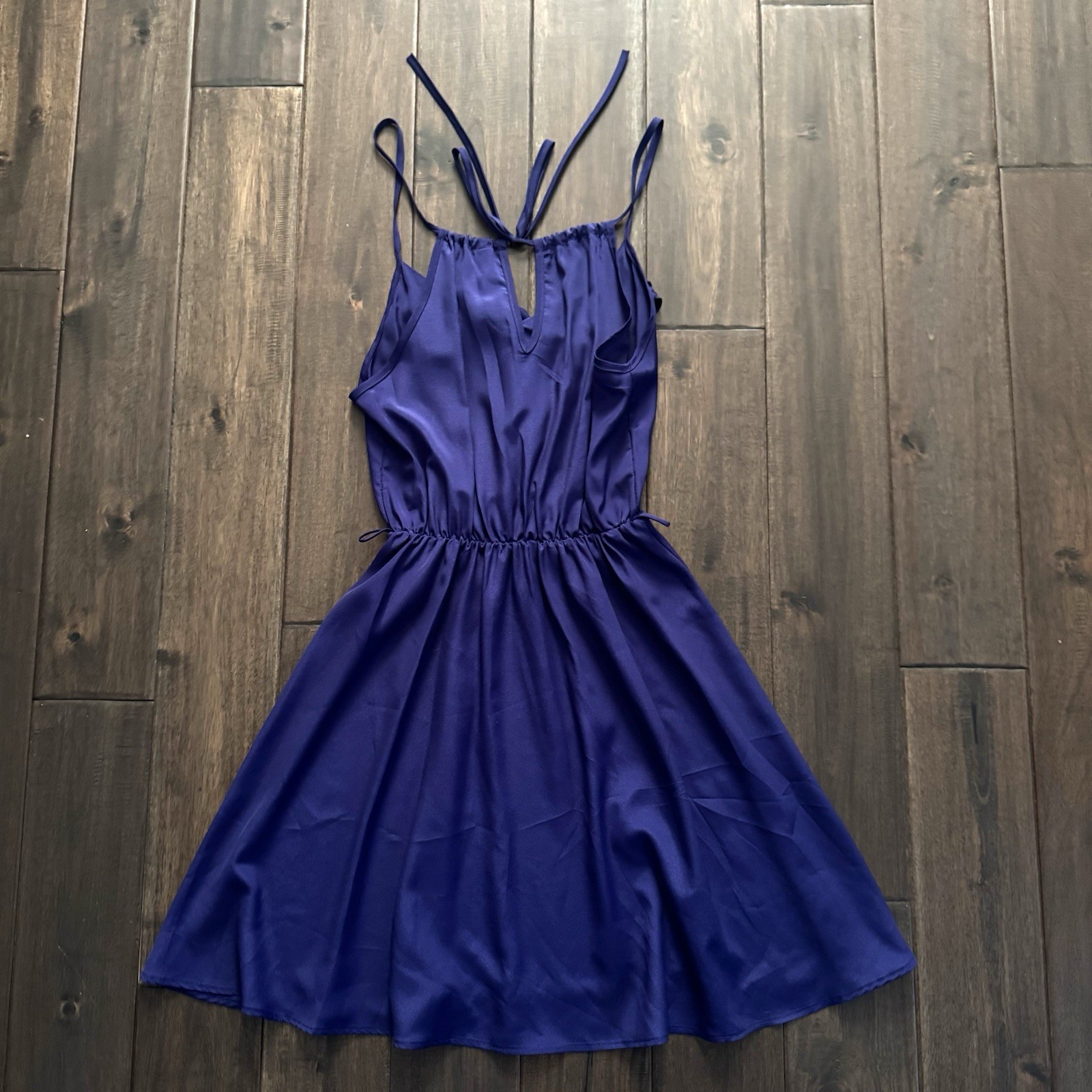 Buttons Deep Blue Strappy Sleeve Ruffle Dress