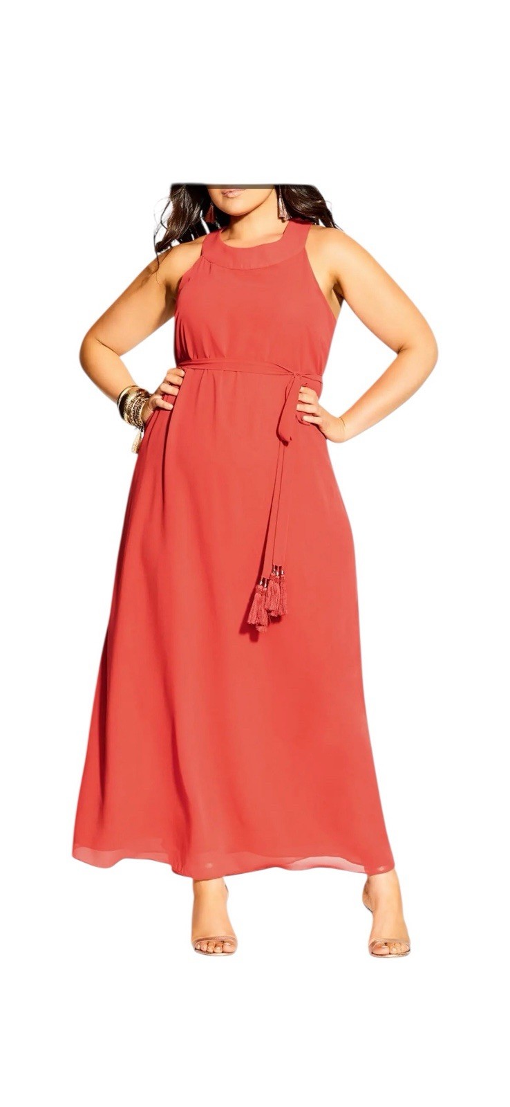 City Chic Halter Bliss Maxi Dress Size 16 Muted Burnt Orange Chiffon NWT.