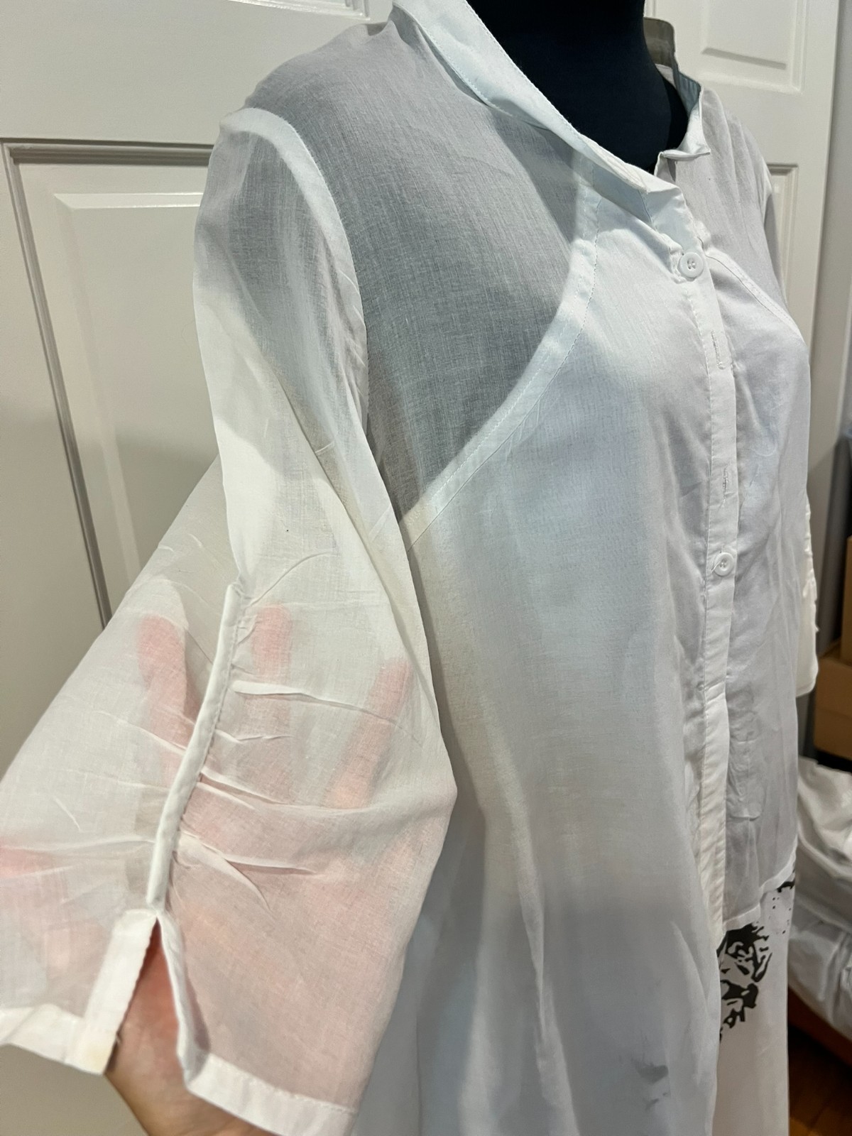 Women’s White 100% Cotton Breathable Lightweight 3/4 Sleeve Relaxed Tunic Dress