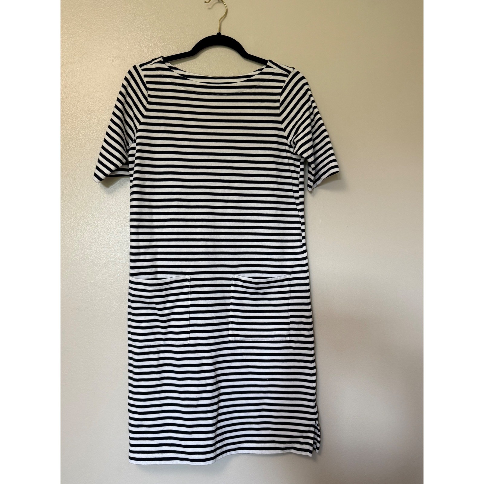 J. Jill Women Black White Striped Cotton Boat Neck Pocket Shift Dress XS