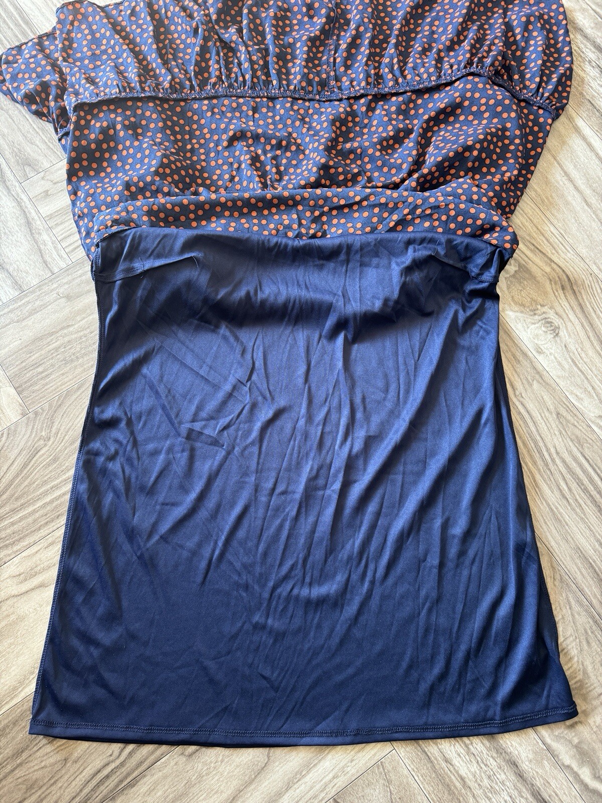 Sam & Jess Women’s Size L Navy and Rust Ball Print Chiffon Babydoll Dress