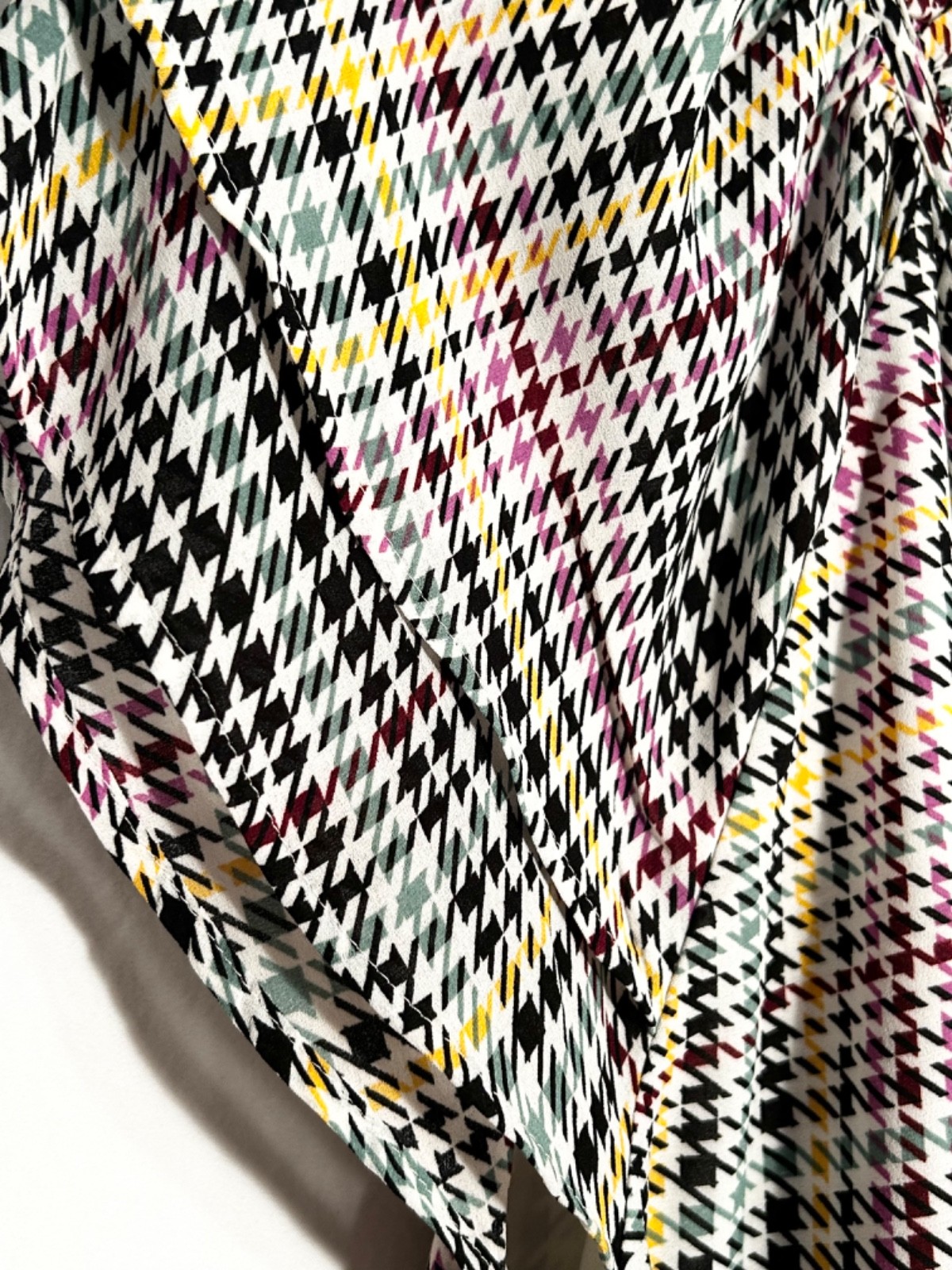 WOMENS LARGE MULTI-COLORED HOUNDSTOOTH TIERED CAP SLEEVE LINED PULLOVER DRESS