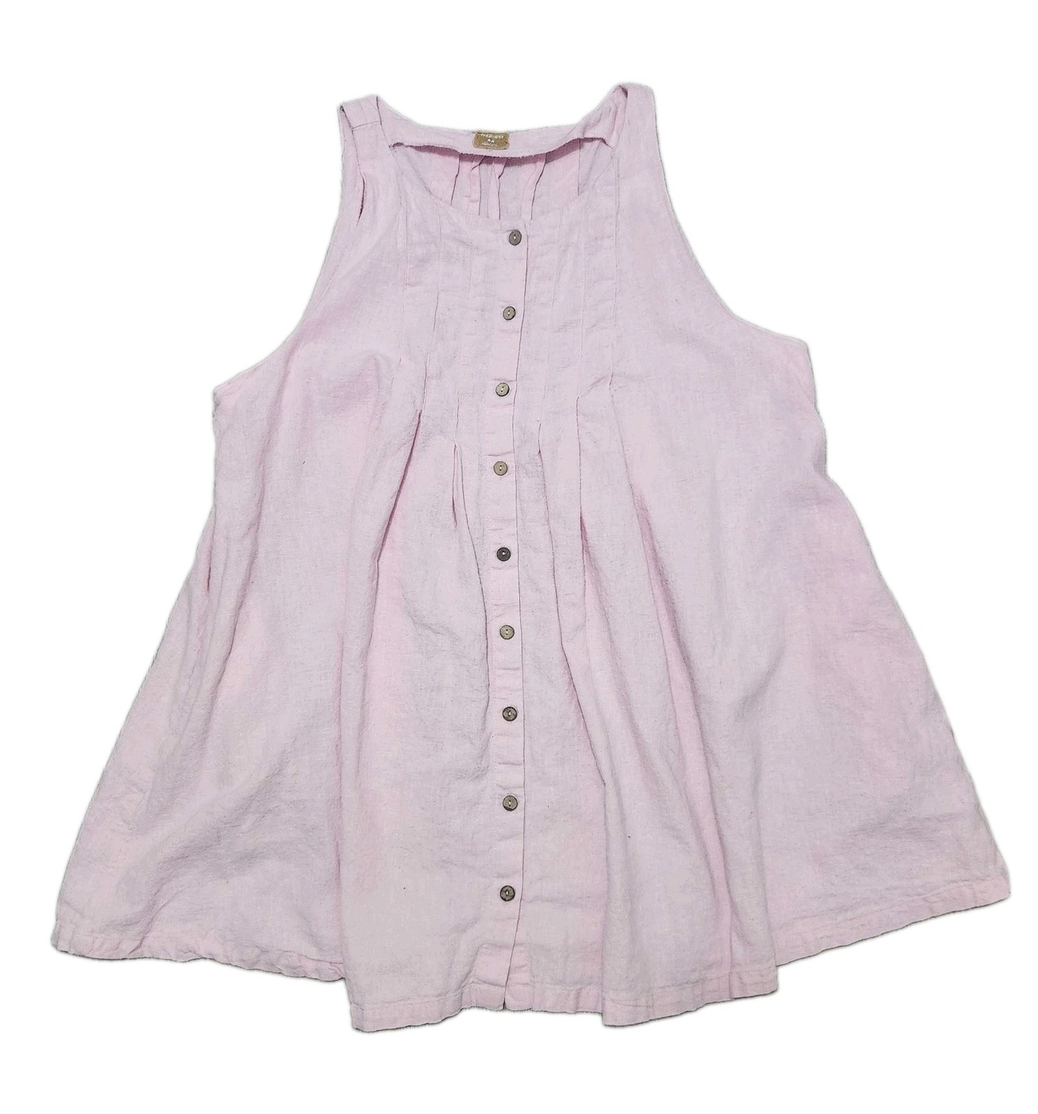 Free est Free People Linen Dress Pink Button Down Swing With Pockets