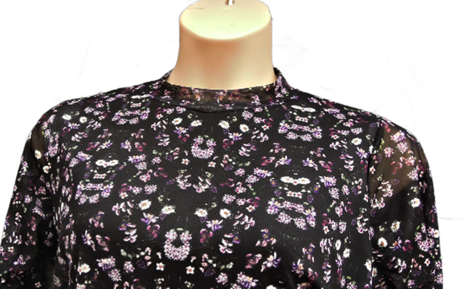 HIGH NECK BLACK FLORAL STRETCH MESH DRESS, SIMPLY BE, SIZE UK 20, LD488