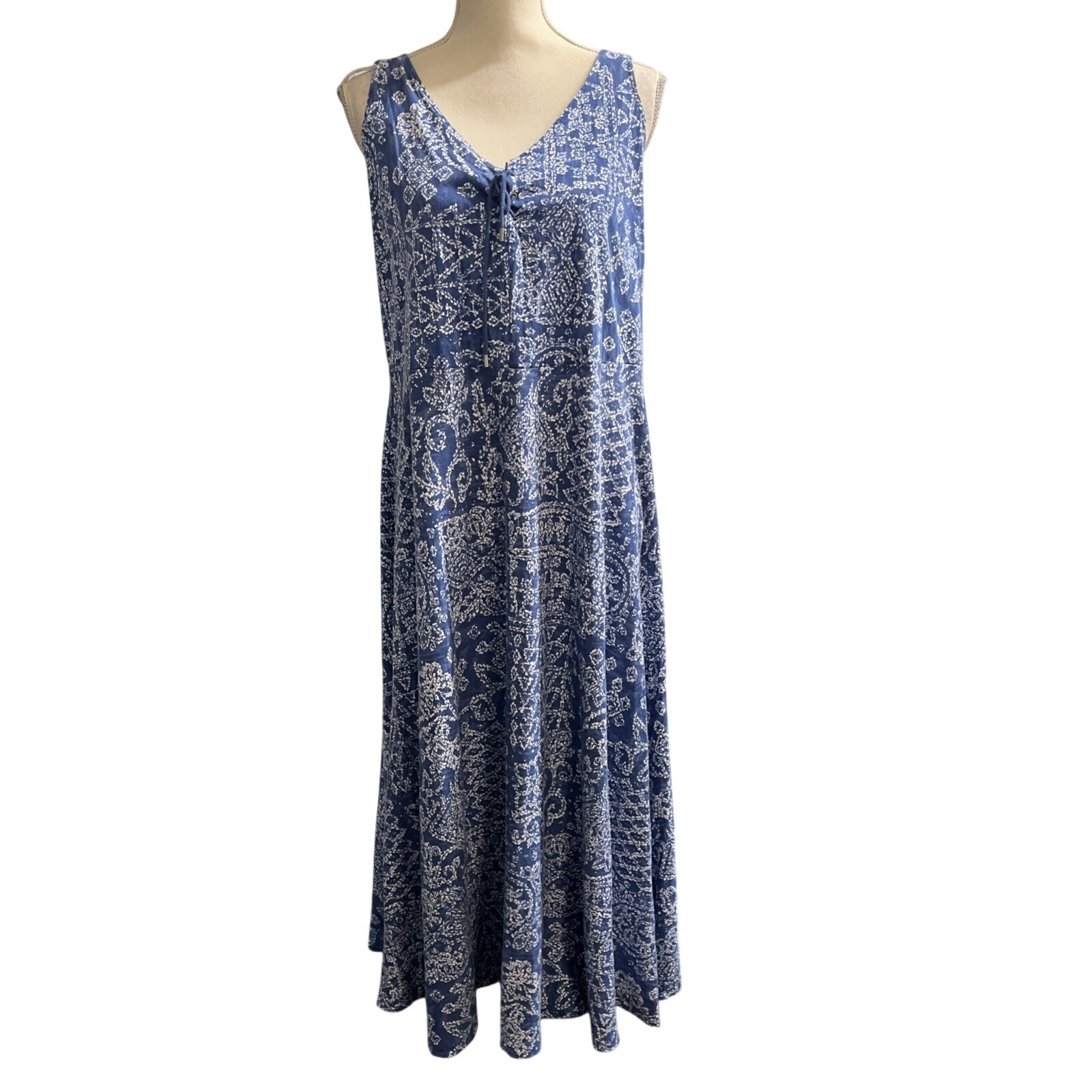 Chaps Dress Blue Bandana Print Maxi Lace Up Size 1X Country Cowgirl Festival