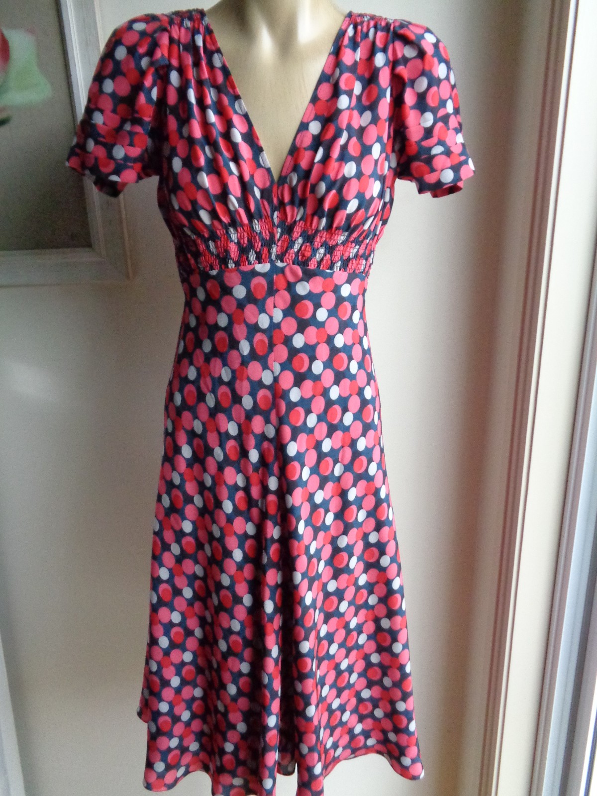 SUZANNAH LONDON Stunning 1930’s red polka dot silk classic tea dress 8 $3000