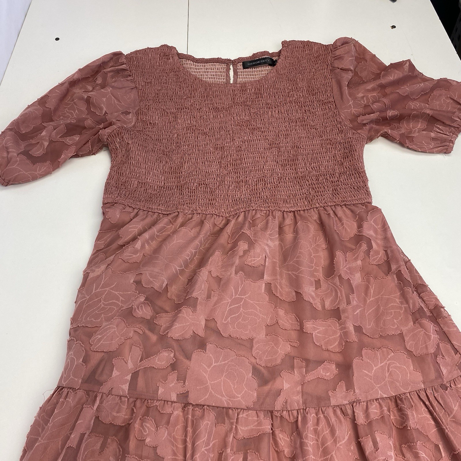 Merokeety Womans L Large Dusty Rose Smocked Tiered Long Dress